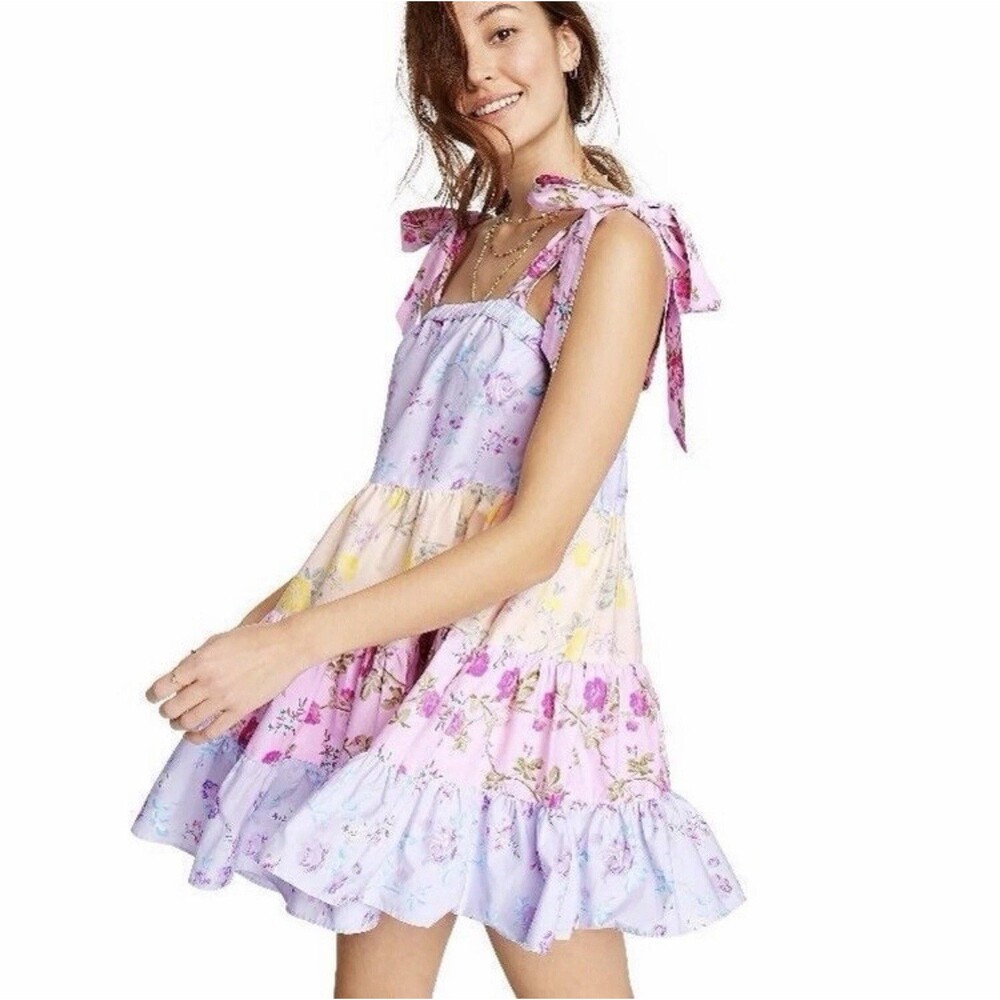 LoveShackFancy x Target Jeanne Tiered Dress 100% Cotton Tie Strap Babydoll Small